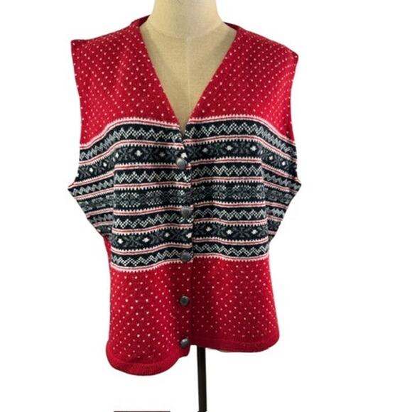 "EDDIE BAUER" VTG Lambswool Women's Vest SZ XL Grandma Core Christmas SMALL HOLE - Picture 1 of 12